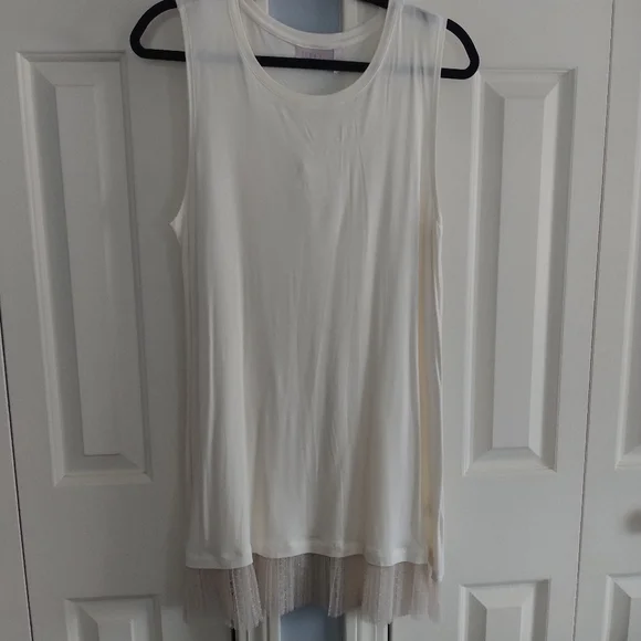 LOGO Layers by Lori Goldstein Sleeves Tunic Top with Accordion Pleated Trim L - Picture 1 of 12